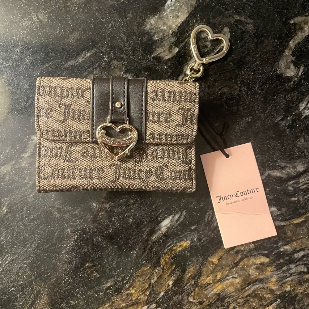 Juicy Couture Status Taupe Brown My Heart Will Go On Trifold Wallet